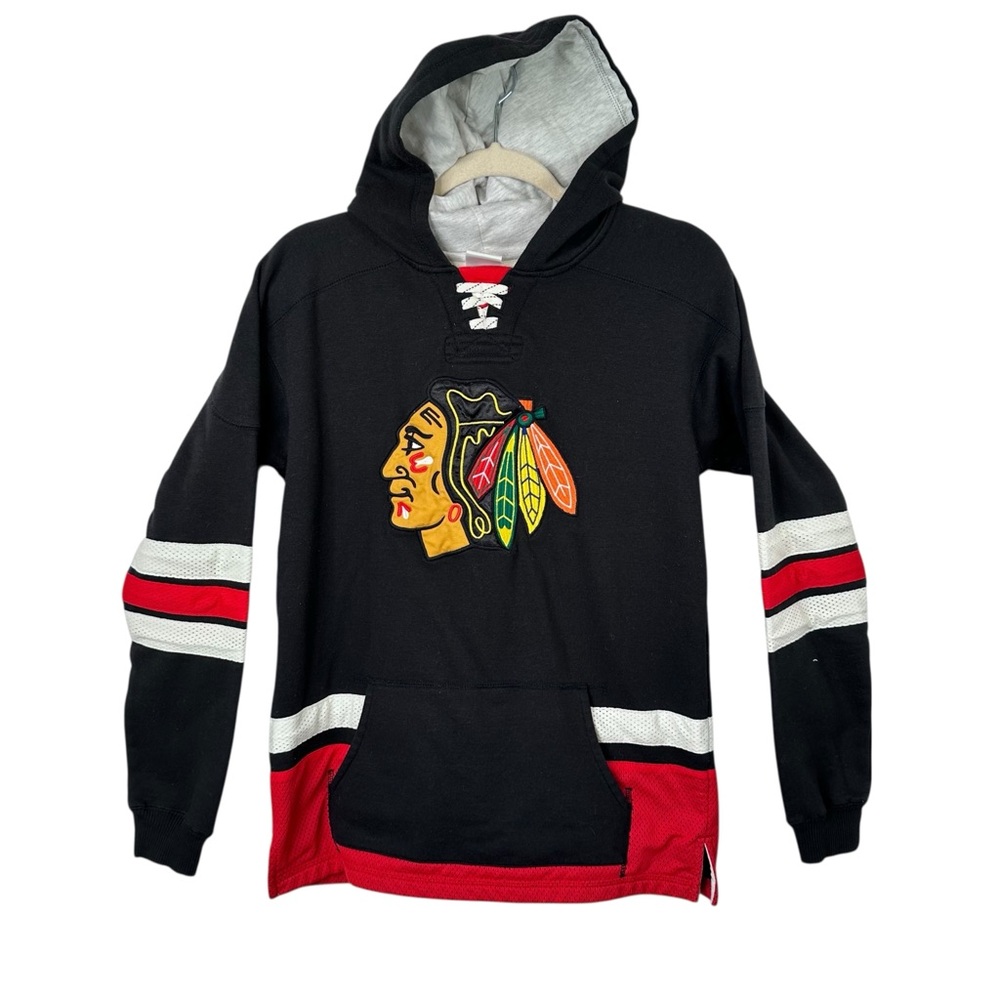 Chicago Blackhawks Black Red Hockey Hoodie Jersey XL (18) Kids